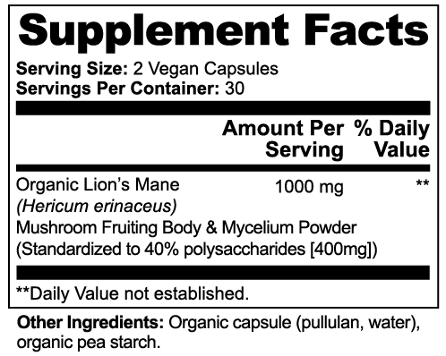 Premium Lion's Mane Extract - 40% Polysaccharides - 60ct