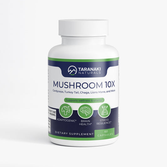 Mushroom 10X - Reishi, Lions Mane, Chaga, Cordyceps, Turkey Tail and More - 60ct
