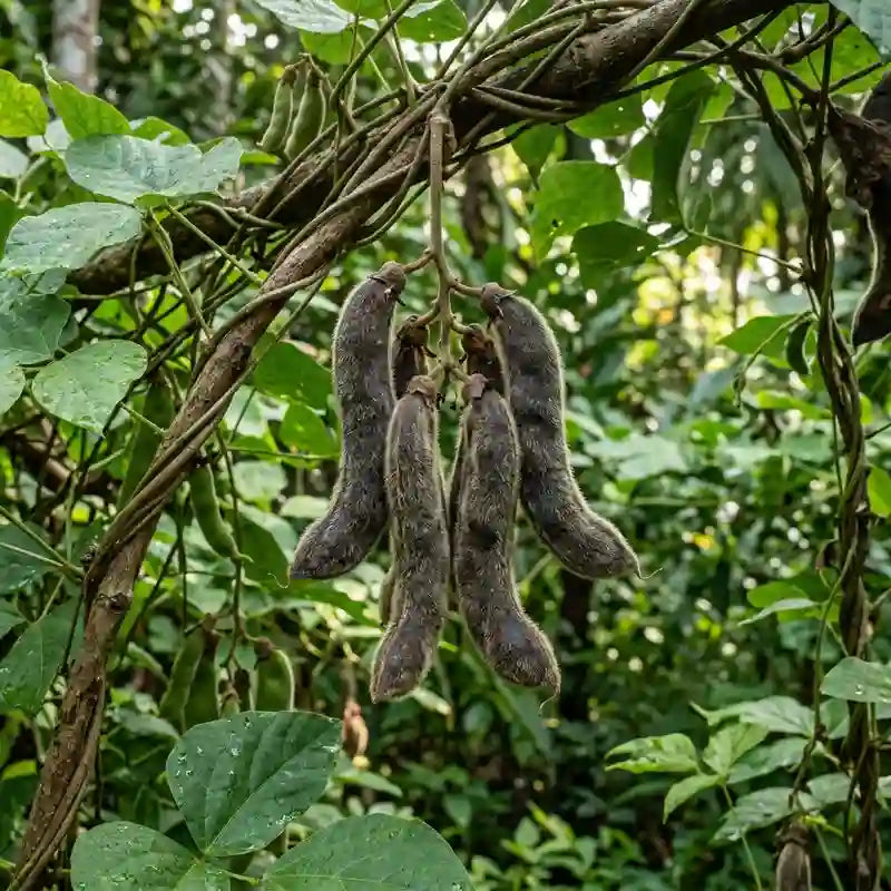 Mucuna pruriens bean pods on the vine